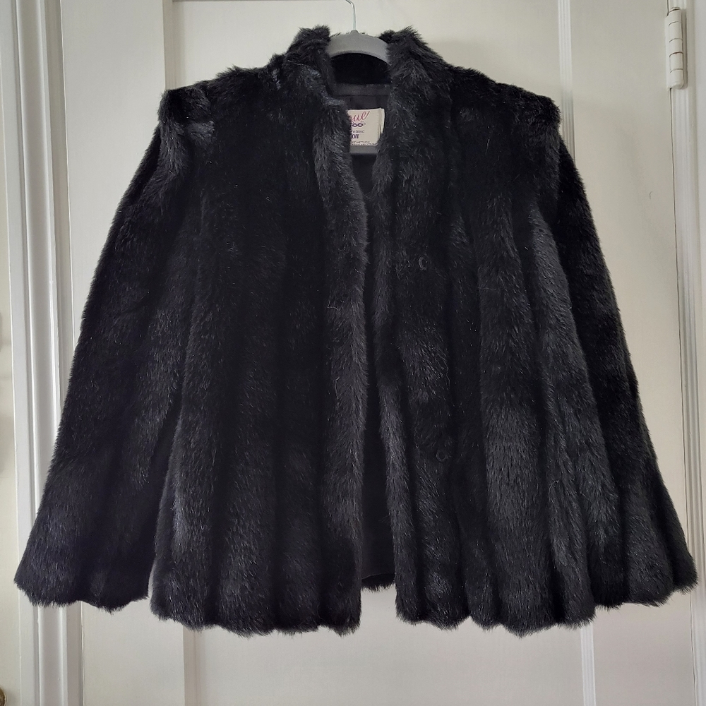 Vintage Intrigue Faux Fur Coat Black